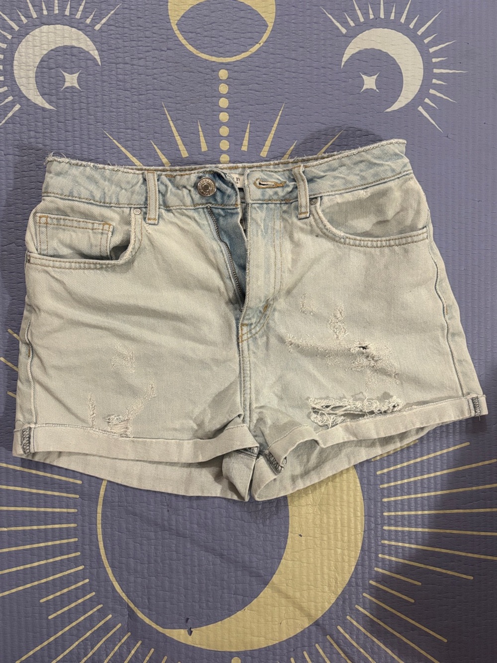 Forever 21 Light Blue Distressed High-Rise Denim Shorts